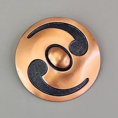 Vintage Copper Bell Brooch Southwest Round Black Inset Ying Yang 2″