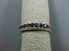 ESTATE .99CT DIAMOND & AAA RUBY 14K WHITE GOLD 3D 3 ROW WEDDING ANNIVERSARY RING
