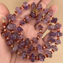 Vintage Hand Carved Amethyst Melon Bead Necklace