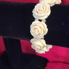 Vintage Plastic Pink Rose Bracelet