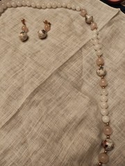 White Glass & Pink Quartz Butterfly Cloisonne Beads Necklace & Earrings Set 27 L