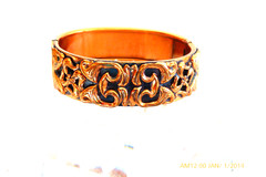 VINTAGE ELABORATE COPPER HINGED BANGLE BRACELET SIGNED RENOIR