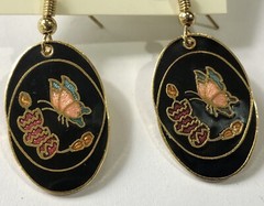 Cloisonne Earrings Dangle Flower Butterfly Vintage – NWT