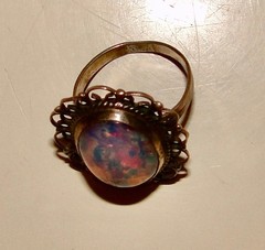 Vintage Sterling Silver Mexican Fire Opal Glass DRAGON’s BREATH RING Sz 7.25