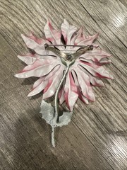 Vintage Enameled Metal Poinsettia Flower Christmas Holiday Brooch Pin XL 5”