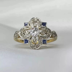 1920s Edwardian Vintage Art Deco Filigree Sapphire Diamond Engagement Gift Ring