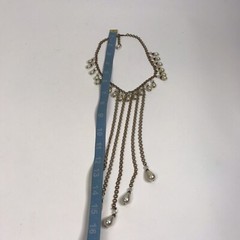 Vintage Art Deco Brass Glass Dangler Faux Pearl Statement Necklace