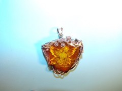 HAND CARVED REVERSE INTAGLIO BALTIC AMBER PENDANT FAIRY NYMPH LADY IN 925 SILVER