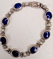 Vintage CME 925 Sterling Silver Navy Blue Enamel Oval Link Bracelet 7″