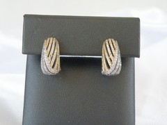 Vintage Sterling Silver 925 Gold Pave CZ Huggie Small Hoop Omega Earrings