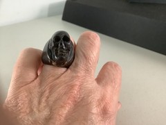 Vintage carved natural black coral skull Gothic mens womens ring size 7.5-7.75