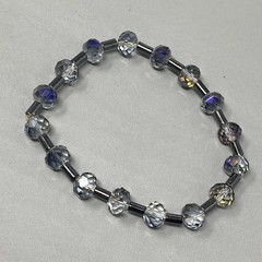 Smoky Gray Glass Bracelet Stretch Aurora Borealis Coated Faceted Tube Spacers