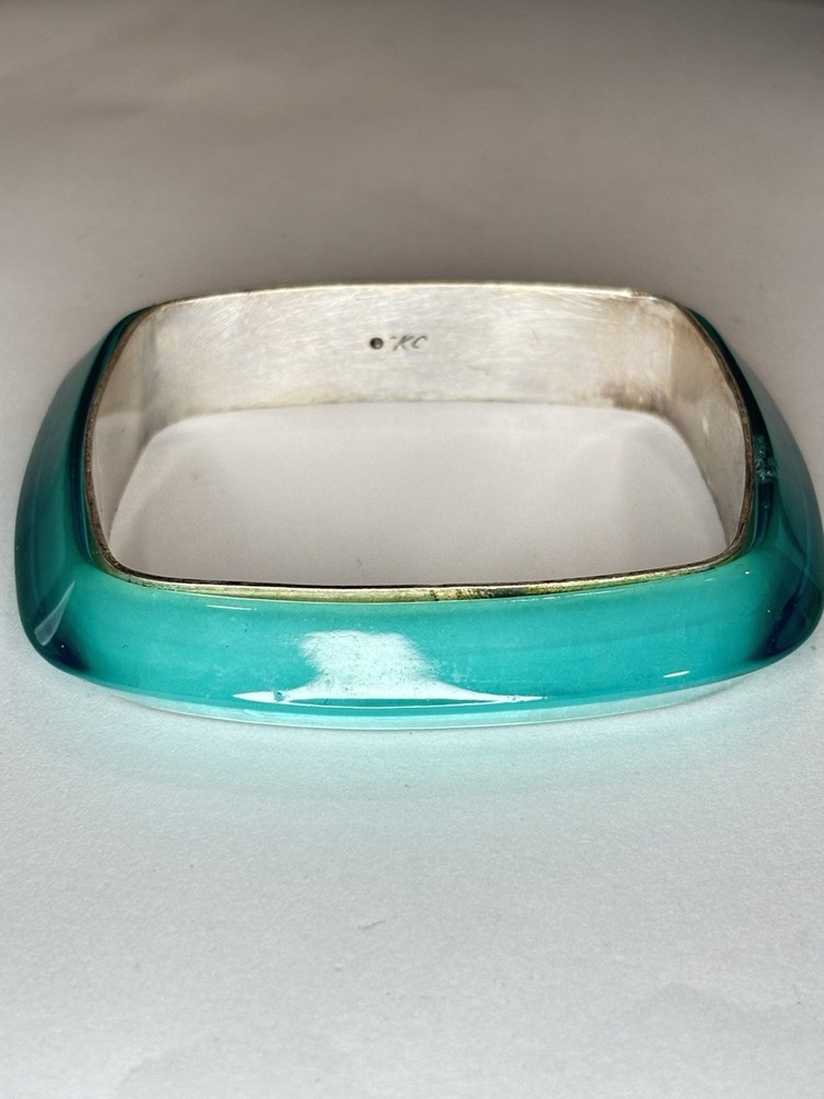 Kenneth Cole Teal Resin Square Bangle Bracelet Translucent Acrylic KC Vintage
