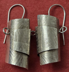 Sterling Silver Hammered Texture Dangle Earrings Cylindrical Unique 1 3/4″ ~ 10g