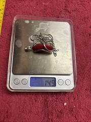 Vintage Red Jasper?sterling Silver 925 Pendant & Sterling 925 Large Chain Italy