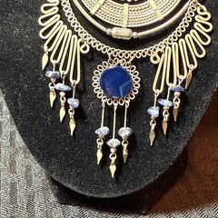 Vintage Hand Made Peruvian Alpaca Silver Chandelier Necklace w Blue Gemstones