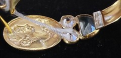 Vintage 18k gold earrings, three stones, with face portrait on it .16 otz