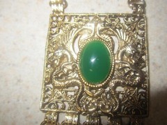VINTAGE EDLEE DRAGON LAVALIER NECKLACE WITH DANGLES GOLD TONE