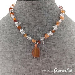 Vintage Earthy Semi Precious Stone Chip Necklace with Gemstone Pendant