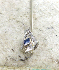Vintage / Antique 14K White Gold , Sapphire & Diamond Stick Pin J Estate Find !