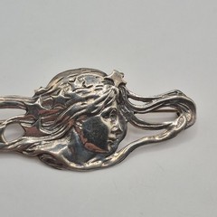 Modern Lady & Stars Art Nouveau Inspired Woman Profile Sterling Silver Brooch