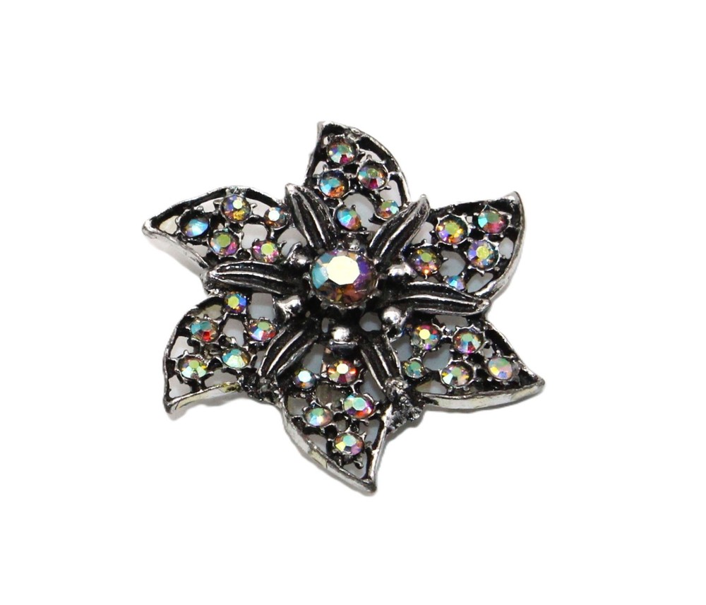 Vintage Aurora Borealis AB Rhinestone Flower Design Brooch – 2.25: Diameter
