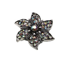 Vintage Aurora Borealis AB Rhinestone Flower Design Brooch – 2.25: Diameter