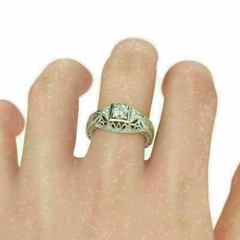 Vintage Art Deco Lab-Created Diamond Estate Filigree Milgrain 925 Silver Ring