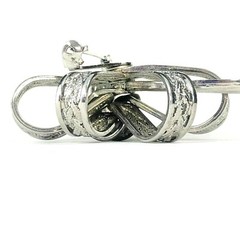 Vintage Fancy Bow Brooch – Dark Silver Tone Open Work – Braided Design – Riveted