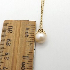 14k Gold Akoya Cream Pearl Pendant Necklace Vintage 15in Child 2gr