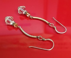 925 Crystal Drop Earrings 1.75in Sterling Silver 2g Aqua Blue Amber Tone Bicone