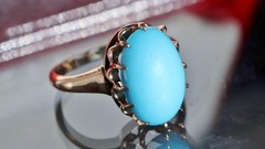 10k rose gold size 3 ring 2.50ct turquoise solitaire 1890’s antique 2.71gr N3188