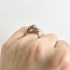 Vintage Tourmaline Diamond Pyramid Cocktail Ring 14K Yellow Gold, 4.21 Grams