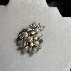 Baroque Faux Pearl AB Rhinestone Brooch Vintage
