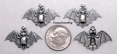 #0411 ANTIQUED .925 STERLING SILVER PLATED BAT W/TOP HANG RING – 4 Pcs