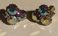 Aurora Borealis AB Clip-On Earrings Gold Tone Vintage