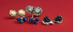 Vintage Estate Jewelry Lot 4 Pairs Clip On Earrings Rhinestone Pearl Blue Retro