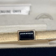 Vintage Swank Genuine Onyx Gold Tone Cufflinks Tie Clip Weber Heilbroner Box