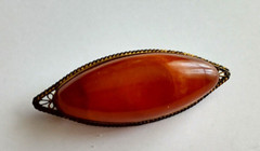 Vintage 1960s Soviet Era RARE Baltic Russian Cognac Amber Brooch Art Deco 2” Pin