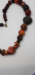 Vintage wood, plastic and gold tone shades of browns beaded Necklace 23″
