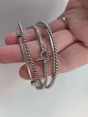 Juicy Couture PAVE ICON Bangle Bracelets Rhinestones Silver Tone Heart Crown