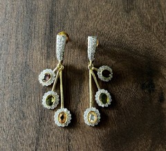 Gold Tone Multicolor Rhinestone Pendant & Screw Back Earrings Jewelry Set