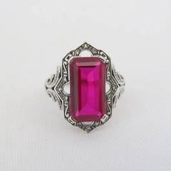 Vintage Victorian Style Ruby Gorgeous Estate Ring 935 Silver Antique Jewelry
