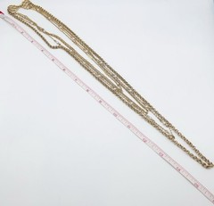 Vtg-Multi-Layer GOLD TONE-Chain NECKLACE-Faux Pearls-LONG LAYERED-Statement