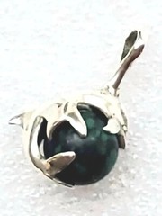Vintage Sterling Silver 16mm Azurite Malachite Dolphin Pendant 4.7 Grams