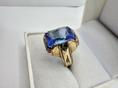 Antique Old VTG 10k Gold Filled Signed Ring SZ11 Blue Glass Damage 9.3gram READ