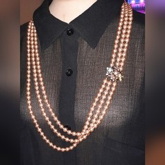 Nolan Miller Signed goldplate cz flower clasp vintage glass pearl necklace 80s