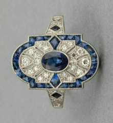 2.85Ct Art Deco Style Lab Created Sapphire Engagement 14K White Gold Finish Ring