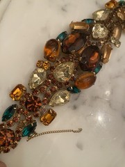 Juliana D&E Rhinestone Bracelet Brown Green 1960s Vintage Needs Repair AS IS WOW