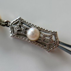 Antique Art Deco Cultured Pearl Necklace 14K White Gold Filigree Clasp 17 Inches